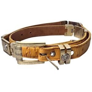 Vintage Versace Ostrich Leater Belt with lion head hinges